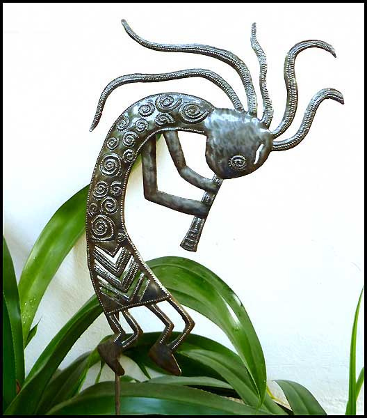 Bâton de plante en métal - poteau de jardin - art en métal tambour en acier haïtien - décoration de jardin - kokopelli
